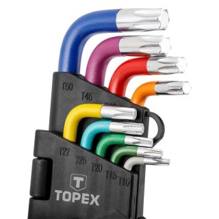 KLUCZE IMBUSOWE TORX DŁUGIE IMBUS KOLOROWE IMBUS 9 SZTUKT10-T50 TOPEX 35D969