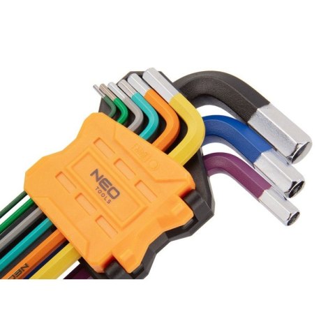 KLUCZE SZEŚCIOKĄTNE 1.5-10MM KOLOROWE IMBUSOWE Z KULKĄ DŁUGIE 09-512 NEO TOOLS