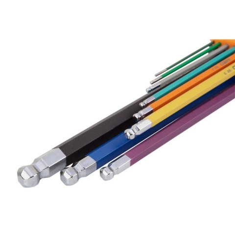 KLUCZE SZEŚCIOKĄTNE 1.5-10MM KOLOROWE IMBUSOWE Z KULKĄ DŁUGIE 09-512 NEO TOOLS