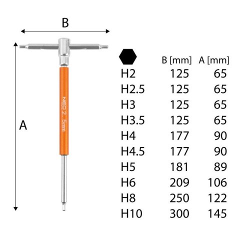 Klucze trzpieniowe z przetyczką imbusowe zestaw 10 szt w stojaku 2-10 mm NEO TOOLS 09-509