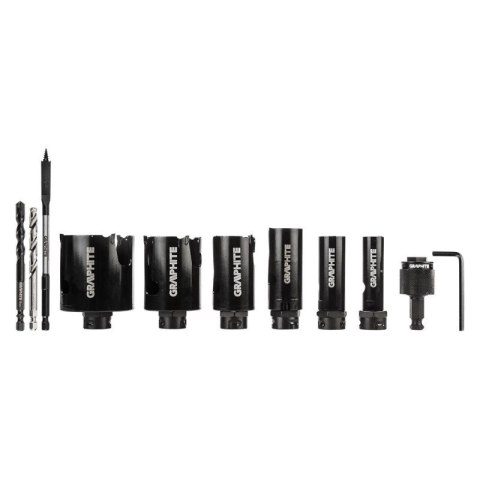 Otwornice stalowe z ostrzem z węglika spiekanego 19, 25, 30, 38, 40, 68 mm, GRAPHITE 57H923