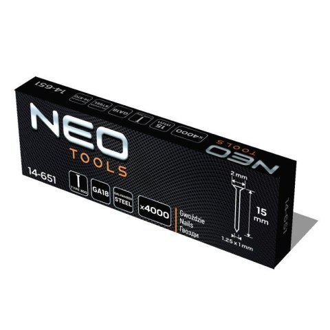 GWOŹDZIE GALWANIZOWANE DO ZSZYWACZA PNEUMATYCZNEGO (14-570), GA18, TYP 300 (F), DŁUGOŚĆ 15 MM, 4000 14-651 NEO TOOLS GWOŹDZIE GALWANIZOWANE DO ZSZYWACZA PNEUMATYCZNEGO (14-570), GA18, TYP 300 (F), DŁUGOŚĆ 15 MM, 4000 14-651 NEO TOOLS