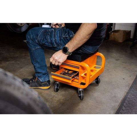 TABORET WARSZTATOWY STOŁEK ROBOCZY KRZESŁO z szufladami KÓŁKA NEO TOOLS 11-605