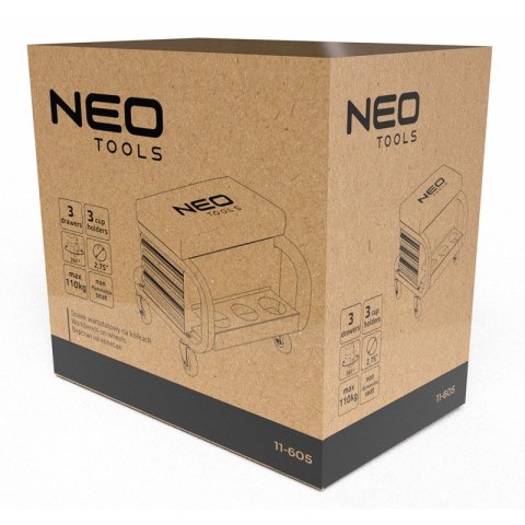 TABORET WARSZTATOWY STOŁEK ROBOCZY KRZESŁO z szufladami KÓŁKA NEO TOOLS 11-605