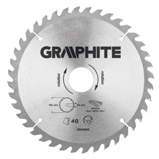 Tarcza do pilarki widiowa 185 x 30 mm 40 zębów wykonana ze stopu stali manganowej GRAPHITE 55H600