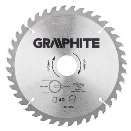 Tarcza do pilarki widiowa 185 x 30 mm 40 zębów wykonana ze stopu stali manganowej GRAPHITE 55H600