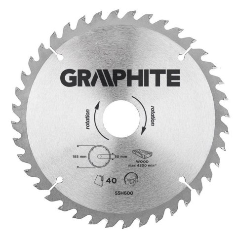 Tarcza do pilarki widiowa 185 x 30 mm 40 zębów wykonana ze stopu stali manganowej GRAPHITE 55H600