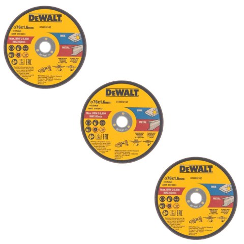 Tarcze do cięcia metalu Inox 76x1.6 Dewalt DT20592-QZ - 3 sztuki