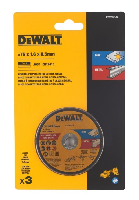 Tarcze do cięcia metalu Inox 76x1.6 Dewalt DT20592-QZ - 3 sztuki