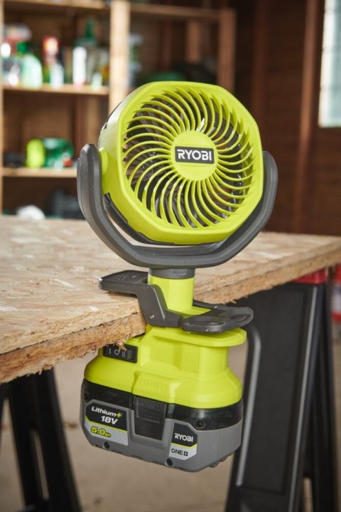 Wentylator wiatrak Zaciskowy biurkowy 10cm Akumulatorowy 18V ONE+ RCF18-0 RYOBI Wentylator wiatrak Zaciskowy biurkowy 10cm Akumulatorowy 18V ONE+ RCF18-0 RYOBI