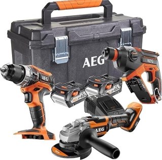 ZESTAW AEG Wiertarka udarowa 18V Wkrętarka Szlifierka 125mm Skszynka 2x 4ah