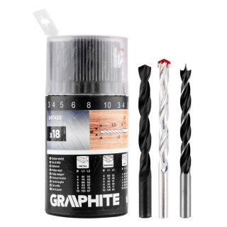 Zestaw wierteł wiertła do metalu drewna cegły 3 4 5 6 8 10mm 18szt GRAPHITE 54T430