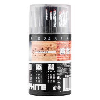 Zestaw wierteł wiertła do metalu drewna cegły 3 4 5 6 8 10mm 18szt GRAPHITE 54T430