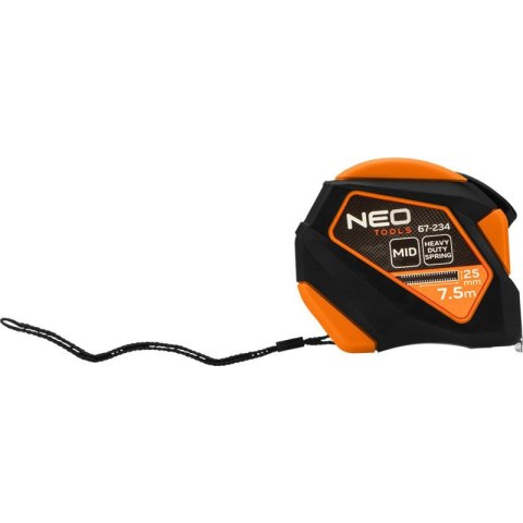 MIARA ZWIJANA STALOWA 7,5 M X 25 MM, AUTO BLOKADA, PRZYCISK STOP, MAGNES 67-234 NEO TOOLS