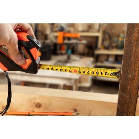 MIARA ZWIJANA STALOWA 7,5 M X 25 MM, AUTO BLOKADA, PRZYCISK STOP, MAGNES 67-234 NEO TOOLS