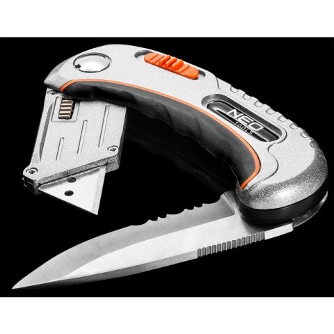 NÓŻ UNIWERSALNY SKŁADANY, OSTRZE TRAPEZOWE + NÓŻ, NYLONOWE ETUI + 5 OSTRZY NEO 63-710 NEO TOOLS