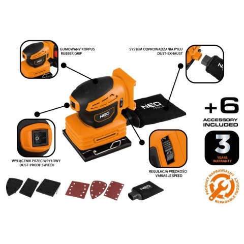 SZLIFIERKA OSCYLACYJNA MIMOŚRODOWA BEZPYŁOWA ENERGY+18V 3W1 04-623 NEO TOOLS