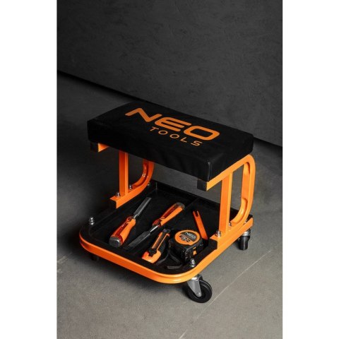 TABORET WARSZTATOWY STOŁEK ROBOCZY KRZESŁO KÓŁKA 360° PÓŁKA NA NARZĘDZIA NEO TOOLS 11-604
