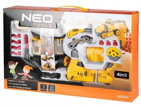 KOPARKA ZESTAW 4w1 DO KONSTRUOWANIA POJAZDY BUDOWLANE ZABAWKA 28 ELEMNTÓW NEO TOOLS GD041