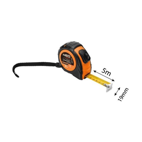 MIARA ZWIJANA STALOWA 5m X 19mm AUTO BLOKADA, DWA PRZYCISKI STOP 67-222 NEO MIARA ZWIJANA STALOWA 5m X 19mm AUTO BLOKADA, DWA PRZYCISKI STOP 67-222 NEO