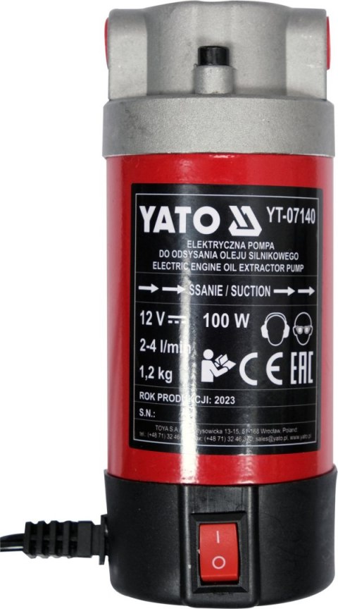 POMPA ELEKTRYCZNA DO ODSYSANIA OLEJU silnikowego,napędowego POMPKA 12V YATO POMPA ELEKTRYCZNA DO ODSYSANIA OLEJU silnikowego,napędowego POMPKA 12V YATO