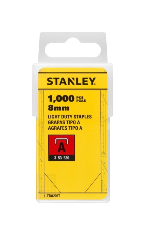 Zszywki typ A 8 mm 1000 sztuk galwanizowane do zszywacza tapicerskiego ręcznego STANLEY TRA205T