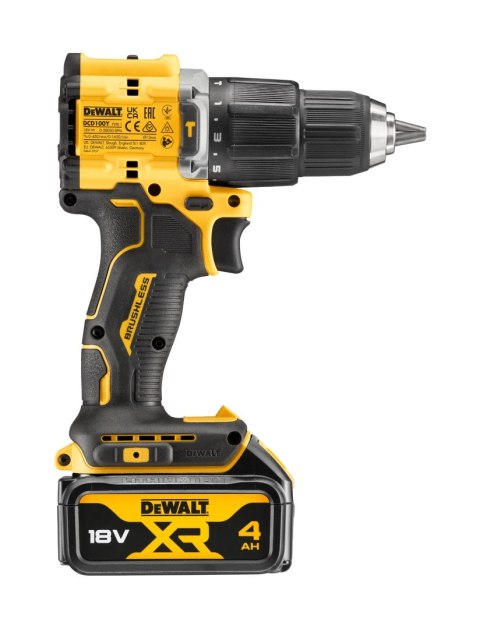 Wiertarko-wkrętarka udarowa z silnikiem bezszczotkowym 18V DCD100YM2T-QW 100 lat DeWalt'a Wiertarko-wkrętarka udarowa z silnikiem bezszczotkowym 18V DCD100YM2T-QW 100 lat DeWalt'a