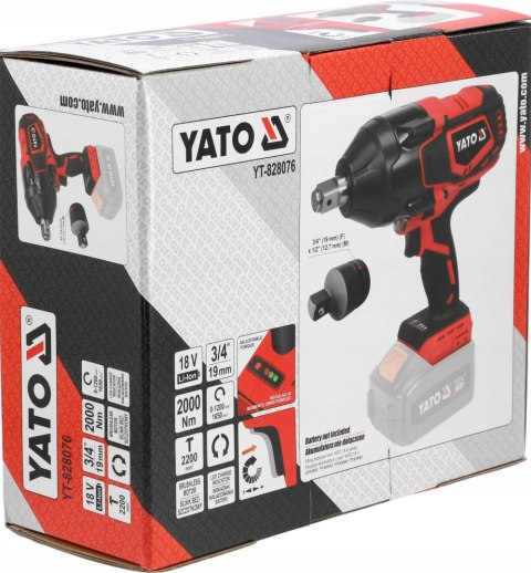KLUCZ UDAROWY AKUMULATOROWY 18V 3/4'' 2000NM ADAPTER 1/2'' BODY YATO KLUCZ UDAROWY AKUMULATOROWY 18V 3/4'' 2000NM ADAPTER 1/2'' BODY YATO