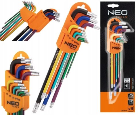KLUCZE TORX T10-50, ZESTAW 9 SZT., KOLOROWE 09-518 NEO TOOLS
