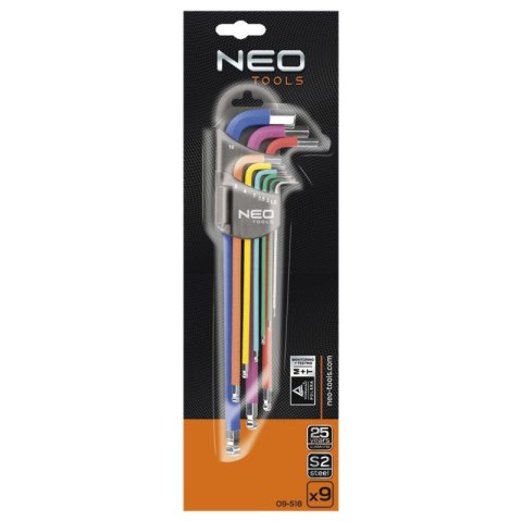 KLUCZE TORX T10-50, ZESTAW 9 SZT., KOLOROWE 09-518 NEO TOOLS