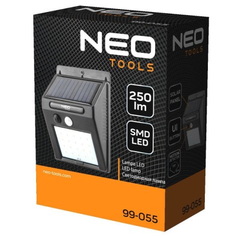 LAMPA SOLARNA ŚCIENNA 20 SMD LED 250 LM Z PANELEM SOLARNYM NEO 99-055 LAMPA SOLARNA ŚCIENNA 20 SMD LED 250 LM Z PANELEM SOLARNYM NEO 99-055