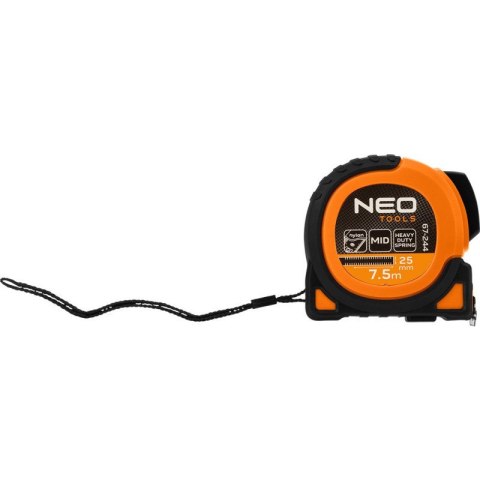 MIARA ZWIJANA STALOWA SUPER BLACK 7,5 M X 25 MM, AUTO BLOKADA, DWA PRZYCISKI STOP, MAGNES 67-244 NEO TOOLS