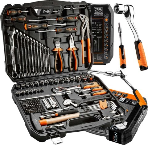 ZESTAW NARZĘDZI KLUCZE NASADOWE PŁASKIE IMBUSOWE BITY 143 ELEMENTY NASADKI 1/2 1/4 NEO TOOLS 08-945