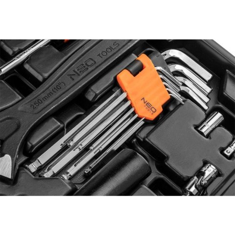 ZESTAW NARZĘDZI KLUCZE NASADOWE PŁASKIE IMBUSOWE BITY 143 ELEMENTY NASADKI 1/2 1/4 NEO TOOLS 08-945