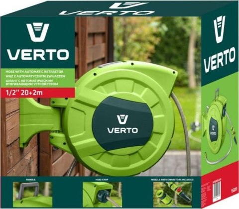 15G891 Wąż z automatycznym zwijaczem 1/2", 20 m +2m VERTO