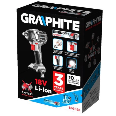 58G028 KLUCZ UDAROWY BEZSZCZOTKOWY ENERGY+ 18V, LI-ION, BEZ AKUMULATORA GRAPHITE 58G028 KLUCZ UDAROWY BEZSZCZOTKOWY ENERGY+ 18V, LI-ION, BEZ AKUMULATORA GRAPHITE