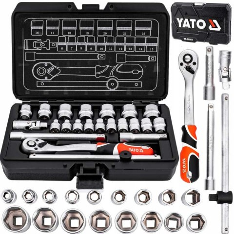 ZESTAW KLUCZY NASADOWYCH KLUCZE NASADOWE YATO 3/8" 22 ELEMENTY YATO
