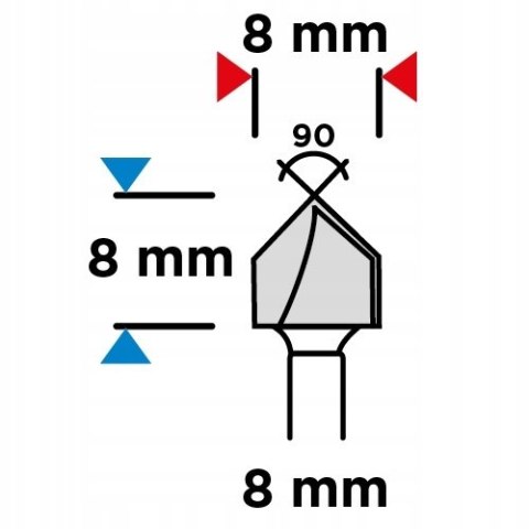 Frez do rowków typu V, HM, 8 x 8 mm, trzpień 8mm