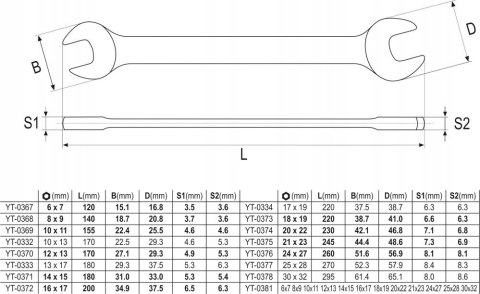 KLUCZE PŁASKIE Z POLEROWANĄ GŁÓWKĄ 10-CZĘŚCI 6-27MM YT-0380 POLEROWANE YATO