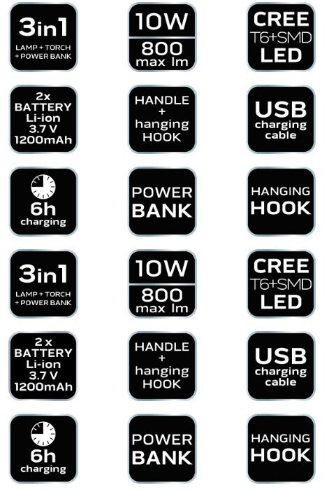 Lampa biwakowa akumulatorowa 800 lm powerbank 3 w 1 CREE T6 + SMD LED 99-031 NEO TOOLS Lampa biwakowa akumulatorowa 800 lm powerbank 3 w 1 CREE T6 + SMD LED 99-031 NEO TOOLS
