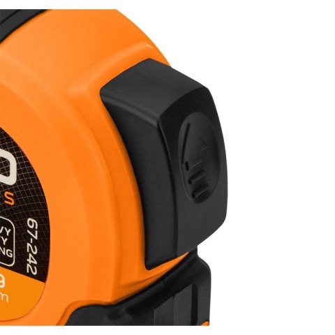 MIARA ZWIJANA STALOWA SUPER BLACK 5 M X 19 MM, AUTO BLOKADA, DWA PRZYCISKI STOP, MAGNES 67-242 NEO TOOLS