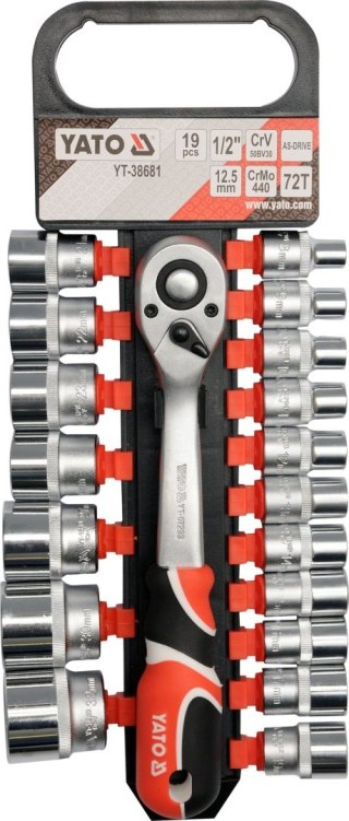 YT-38681 KOMPLET NASADEK Z GRZECHOTKĄ 1/2", 19 CZ YATO