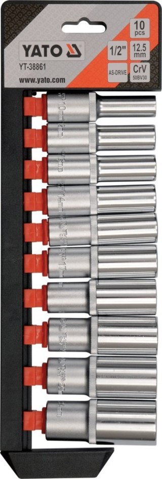 YT-38861 ZESTAW NASADEK DŁUGICH 1/2", 10CZ. YATO