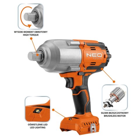 04-618 KLUCZ UDAROWY BEZSZCZ. 1100NM AKUMULATOROWY ENERGY+ 18V NEO TOOLS
