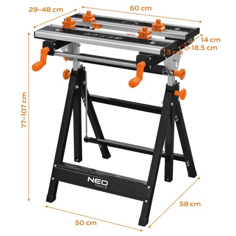 44-700 STÓŁ WARSZTATOWY REGULOWANY, ALUMINIOWY 60 X 58 X 77-107 CM NEO TOOLS
