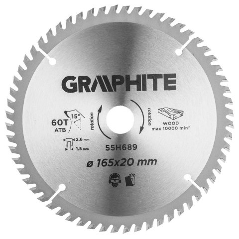 55H689 TARCZA DO PILARKO-ZAGŁĘBIARKI, WIDIOWA, 165 X 1.5 X 2.6 X 20 MM, 60 ZĘBÓW GRAPHITE 55H689 TARCZA DO PILARKO-ZAGŁĘBIARKI, WIDIOWA, 165 X 1.5 X 2.6 X 20 MM, 60 ZĘBÓW GRAPHITE