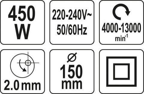 YT-82207 Szlifierka mimośrodowa 450w 150mm do usuwania rdzy, szpachlówki i farby z metalu, drewna 4000-13000 obr/min YATO YT-82207 Szlifierka mimośrodowa 450w 150mm do usuwania rdzy, szpachlówki i farby z metalu, drewna 4000-13000 obr/min YATO