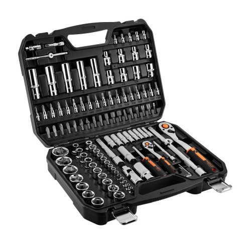 Zestaw 110 sztuk kluczy nasadowych 1/4". 1/2" CRV solidny precyzyjny komplet narzędzi w walizce NEO TOOLS 10-066