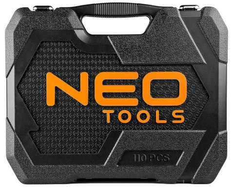 Zestaw 110 sztuk kluczy nasadowych 1/4". 1/2" CRV solidny precyzyjny komplet narzędzi w walizce NEO TOOLS 10-066