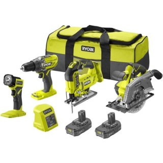 RCK184D-220S 4 elektronarzędzi 18V ONE+ w zestawie z dwoma akumulatorami 2.0 Ah, ładowarką i torbą Ryobi